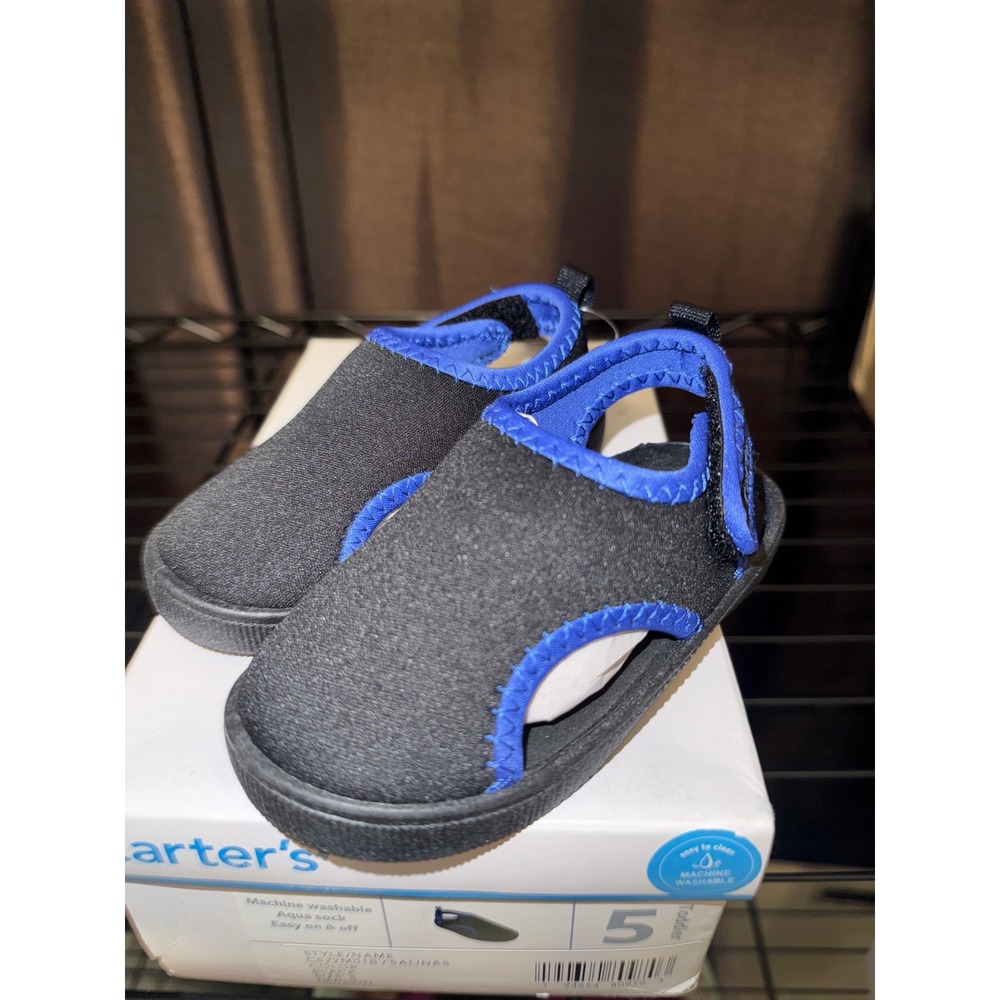 Carters Salinas Aqua Sock Black Blue Toddler Water Shoes CS22M01B Size 5 NEW